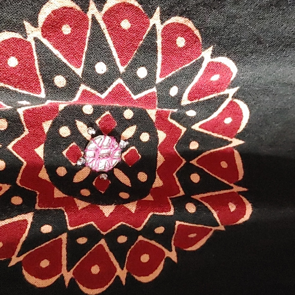Willi Smith Maxi Skirt Sz 6 Black & Red Indian Sari-Style W/ Embroidered Mirrors - Picture 8 of 11
